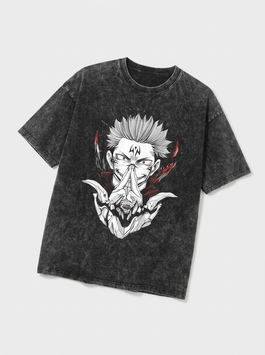 Anime Washable T-Shirt Collection angle perspective shot — washed cotton t-shirt | Tempus Arc premium anime streetwear