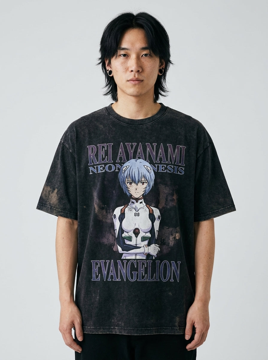 Anime Washable T-Shirt Collection 2 model frontal central — washed black t-shirt | Tempus Arc premium anime streetwear
