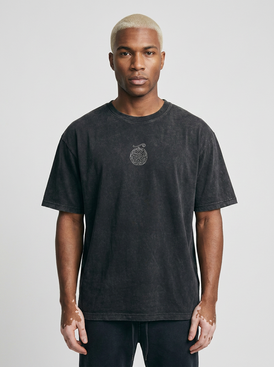 Anime Washable T-Shirt Collection 2 model frontal central — washed black t-shirt | Tempus Arc premium anime streetwear