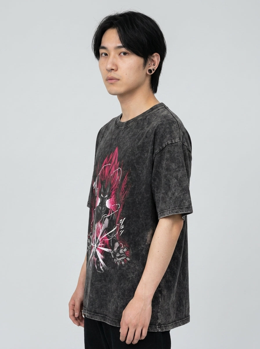 Anime Washable T-Shirt Collection 2 model lateral 3/4 — oversized washed cotton t-shirt | Tempus Arc premium anime streetwear