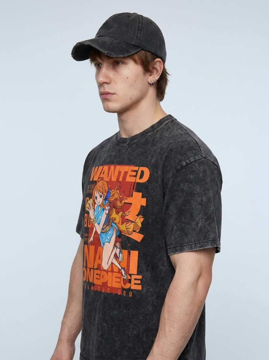 Anime Washable T-Shirt Collection 2 model lateral 3/4 — oversized washed cotton t-shirt | Tempus Arc premium anime streetwear