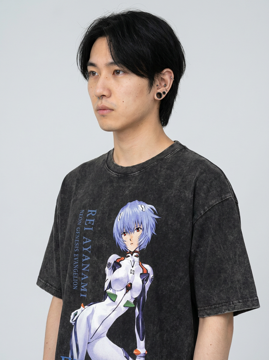 Anime Washable T-Shirt Collection 2 model lateral 3/4 — oversized washed cotton t-shirt | Tempus Arc premium anime streetwear