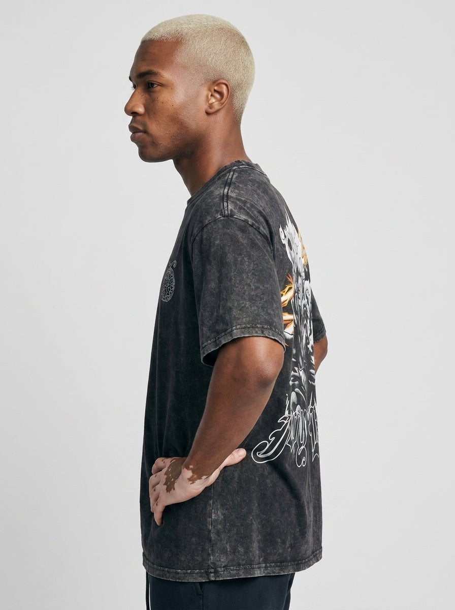 Anime Washable T-Shirt Collection 2 model side profile athletic — washed cotton t-shirt | Tempus Arc premium anime streetwear