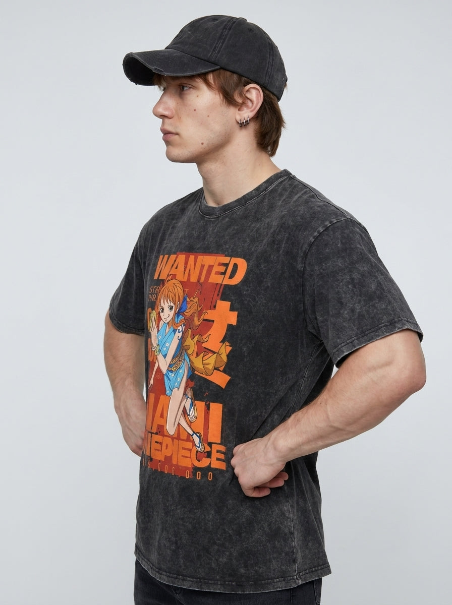 Anime Washable T-Shirt Collection 2 model side profile athletic — washed cotton t-shirt | Tempus Arc premium anime streetwear