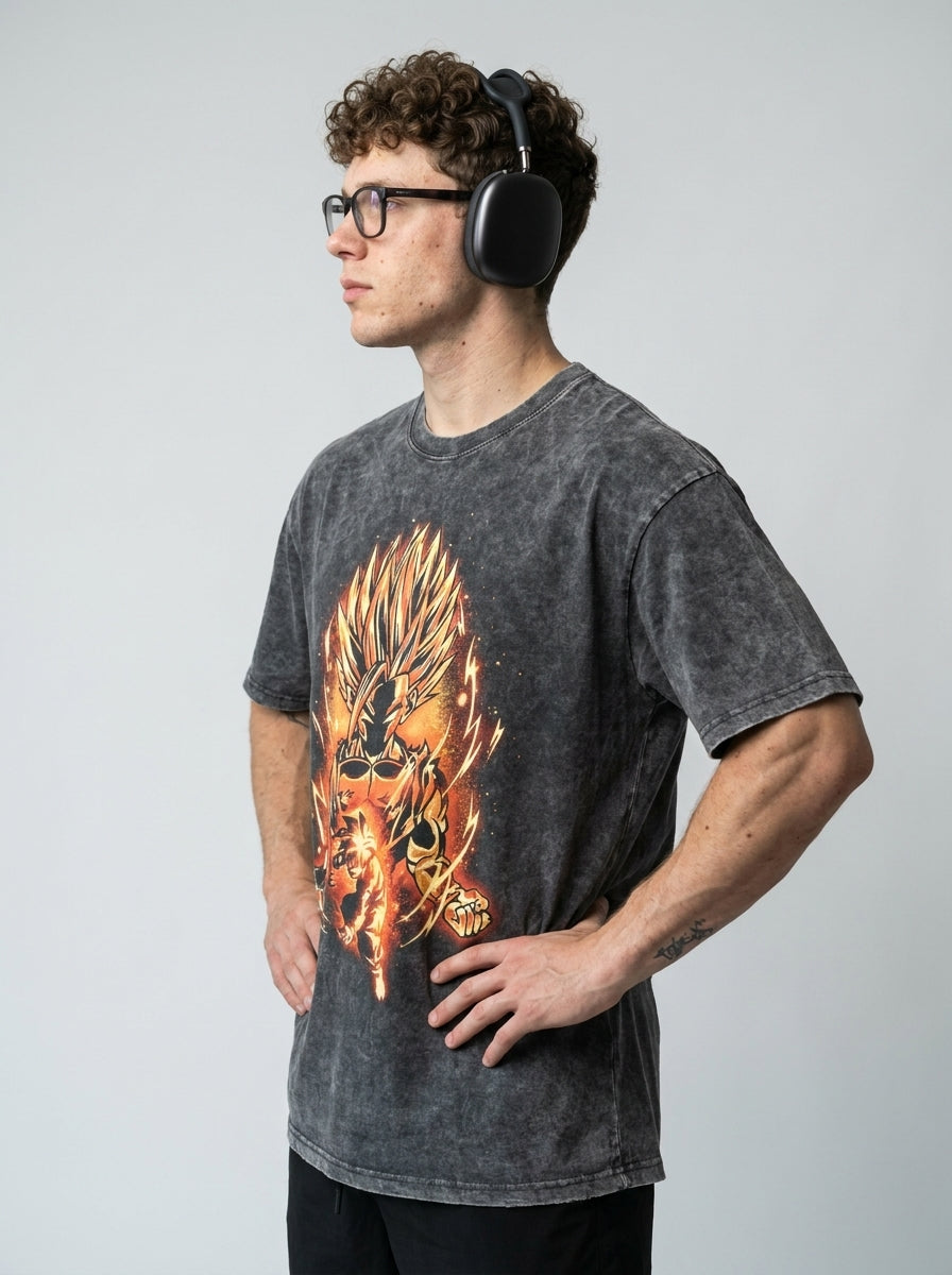 Anime Washable T-Shirt Collection 2 model side profile athletic — washed cotton t-shirt | Tempus Arc premium anime streetwear