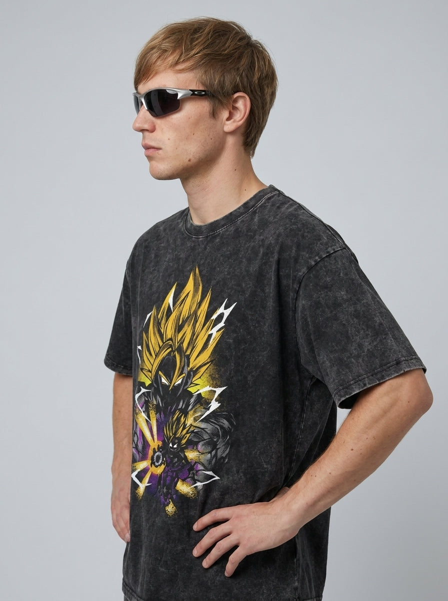 Anime Washable T-Shirt Collection 2 model side profile athletic — washed cotton t-shirt | Tempus Arc premium anime streetwear