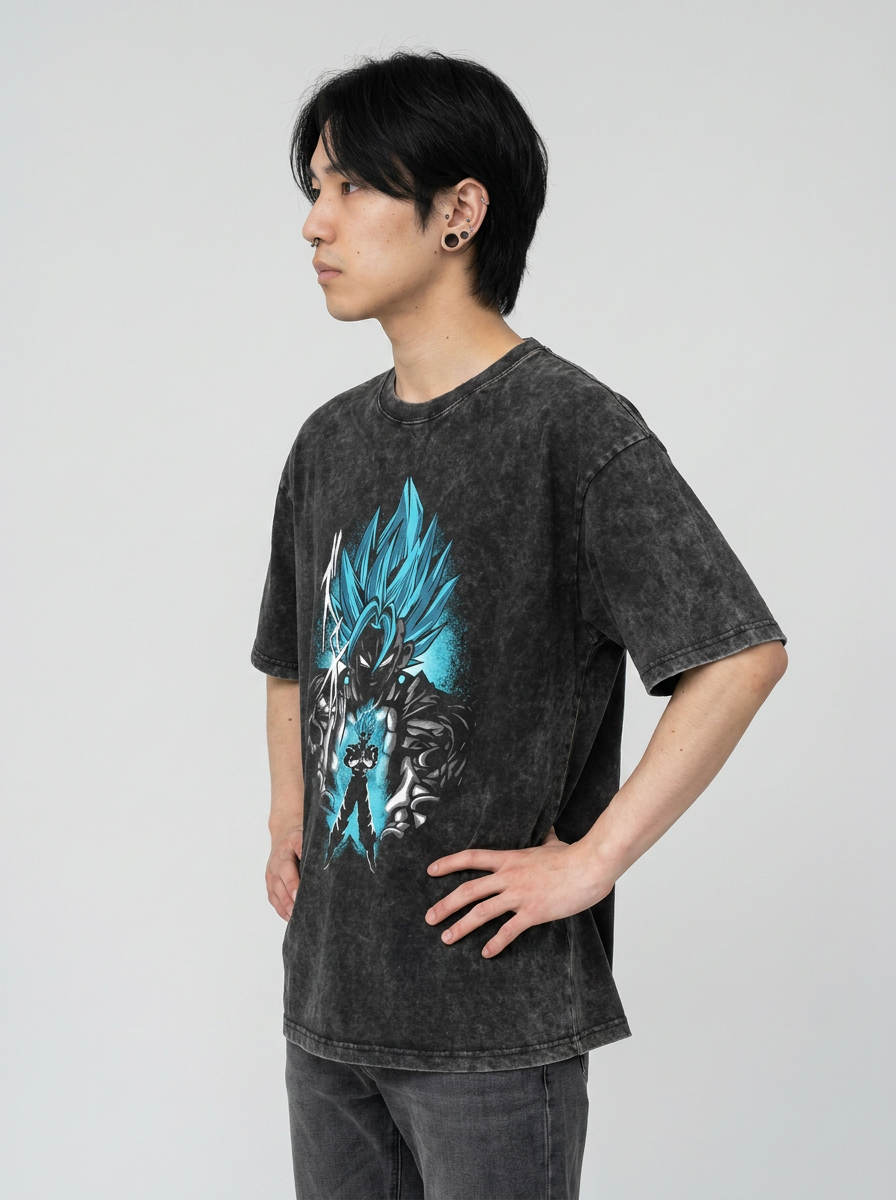 Anime Washable T-Shirt Collection 2 model side profile athletic — washed cotton t-shirt | Tempus Arc premium anime streetwear