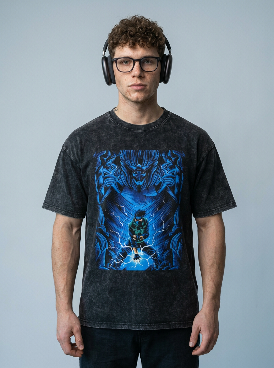 Anime Washable T-Shirt Collection 2 full body model — oversized boxed t-shirt | Tempus Arc premium anime streetwear