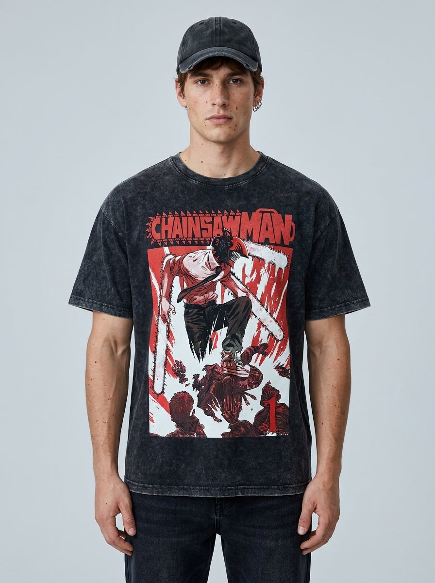 Anime Washable T-Shirt Collection 2 full body model — oversized boxed t-shirt | Tempus Arc premium anime streetwear