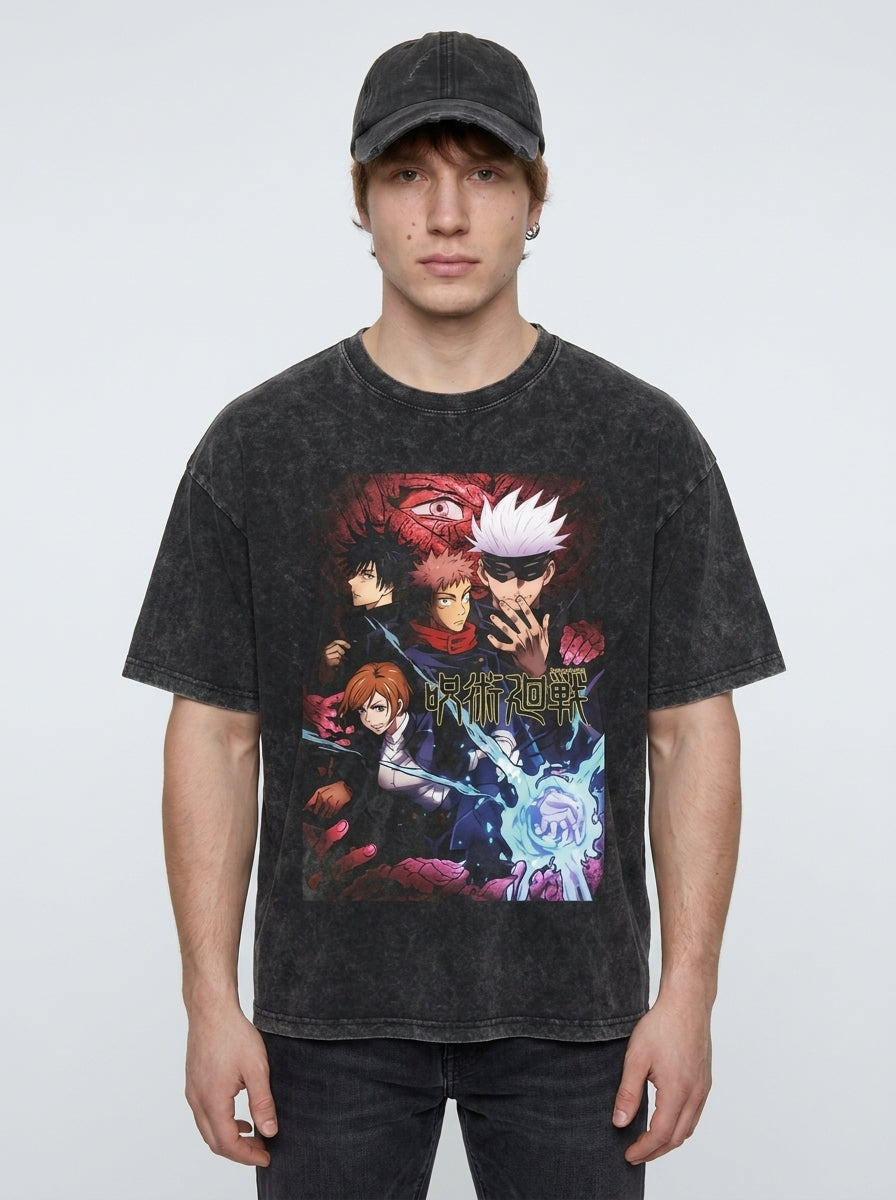 Anime Washable T-Shirt Collection 2 full body model — oversized boxed t-shirt | Tempus Arc premium anime streetwear