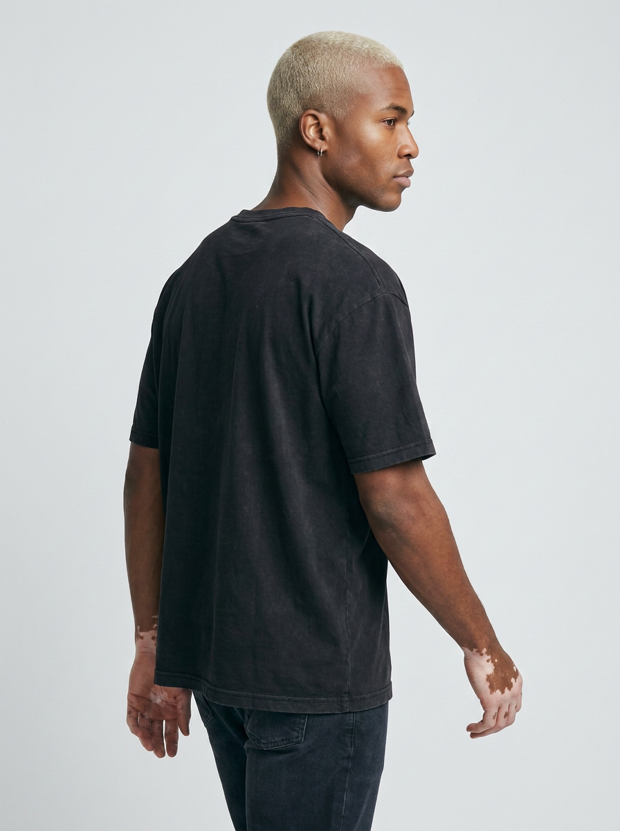 Anime Washable T-Shirt Collection 2 model back 3/4 angle — washed t-shirt | Tempus Arc premium anime streetwear