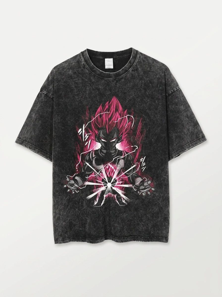 Anime Washable T-Shirt Collection 2 flat lay front view — washed black oversized t-shirt | Tempus Arc premium anime streetwear