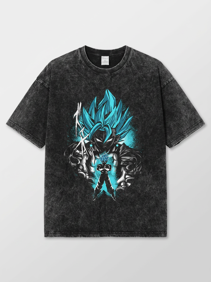Anime Washable T-Shirt Collection 2 flat lay front view — washed black oversized t-shirt | Tempus Arc premium anime streetwear