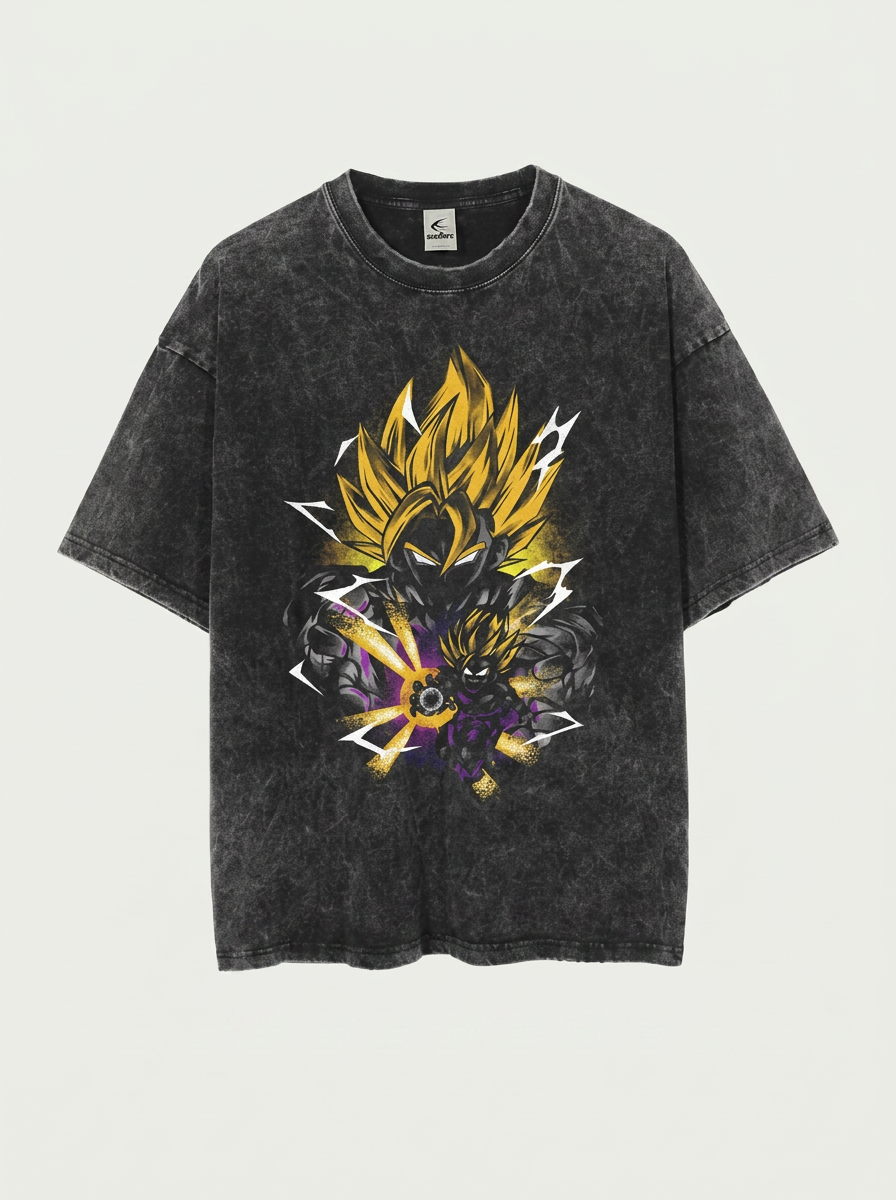 Anime Washable T-Shirt Collection 2 flat lay front view — washed black oversized t-shirt | Tempus Arc premium anime streetwear