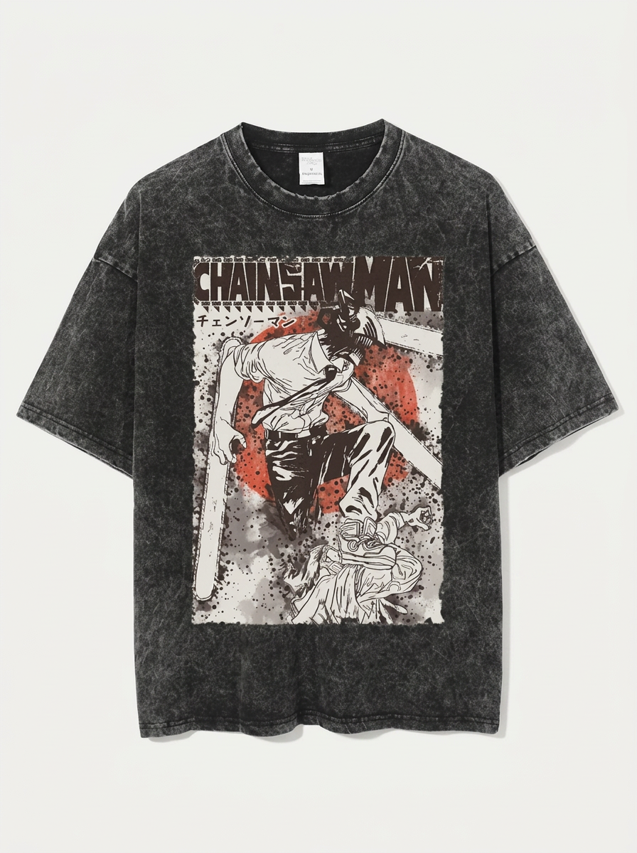 Anime Washable T-Shirt Collection 2 angle perspective shot — washed cotton t-shirt | Tempus Arc premium anime streetwear