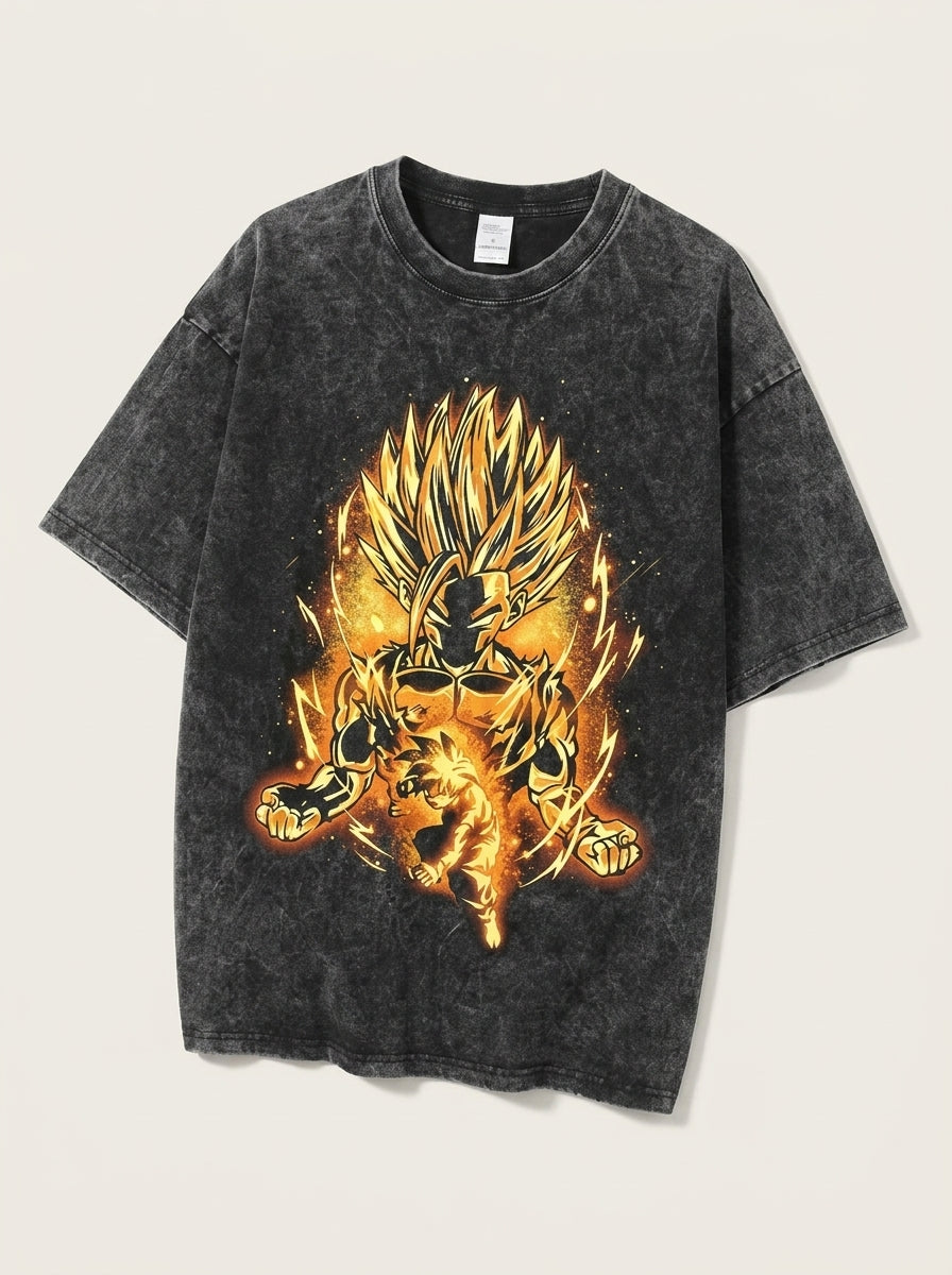 Anime Washable T-Shirt Collection 2 angle perspective shot — washed cotton t-shirt | Tempus Arc premium anime streetwear