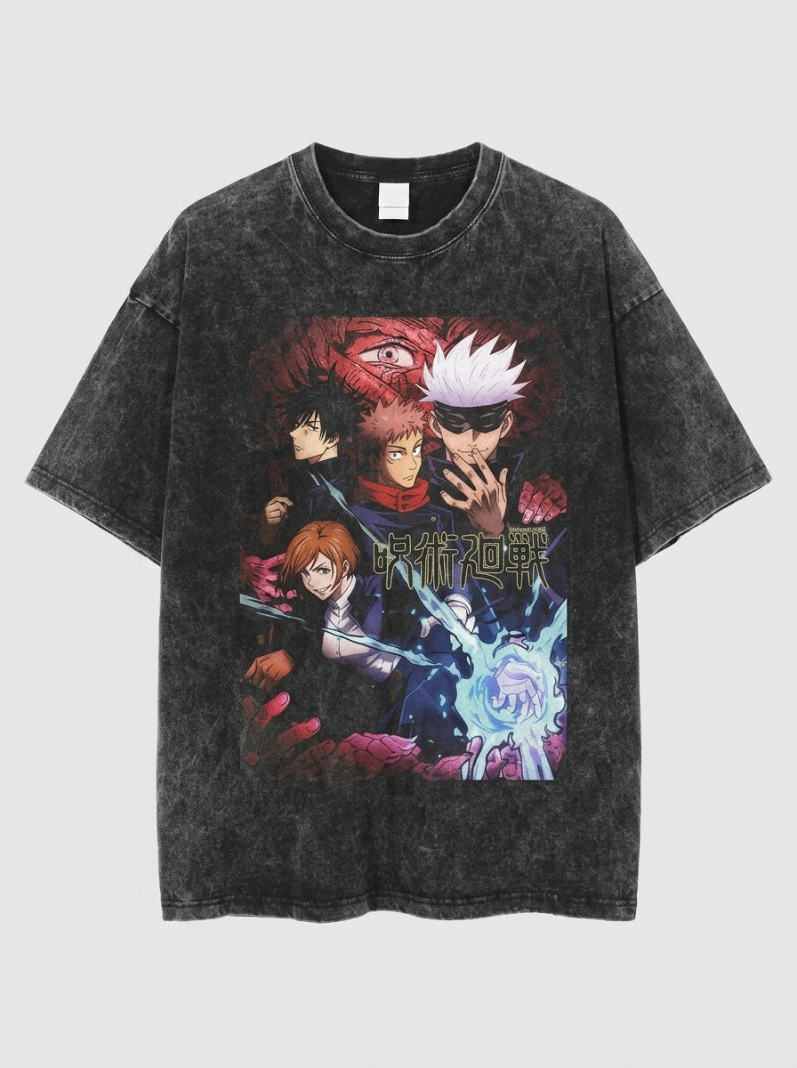 Anime Washable T-Shirt Collection 2 angle perspective shot — washed cotton t-shirt | Tempus Arc premium anime streetwear