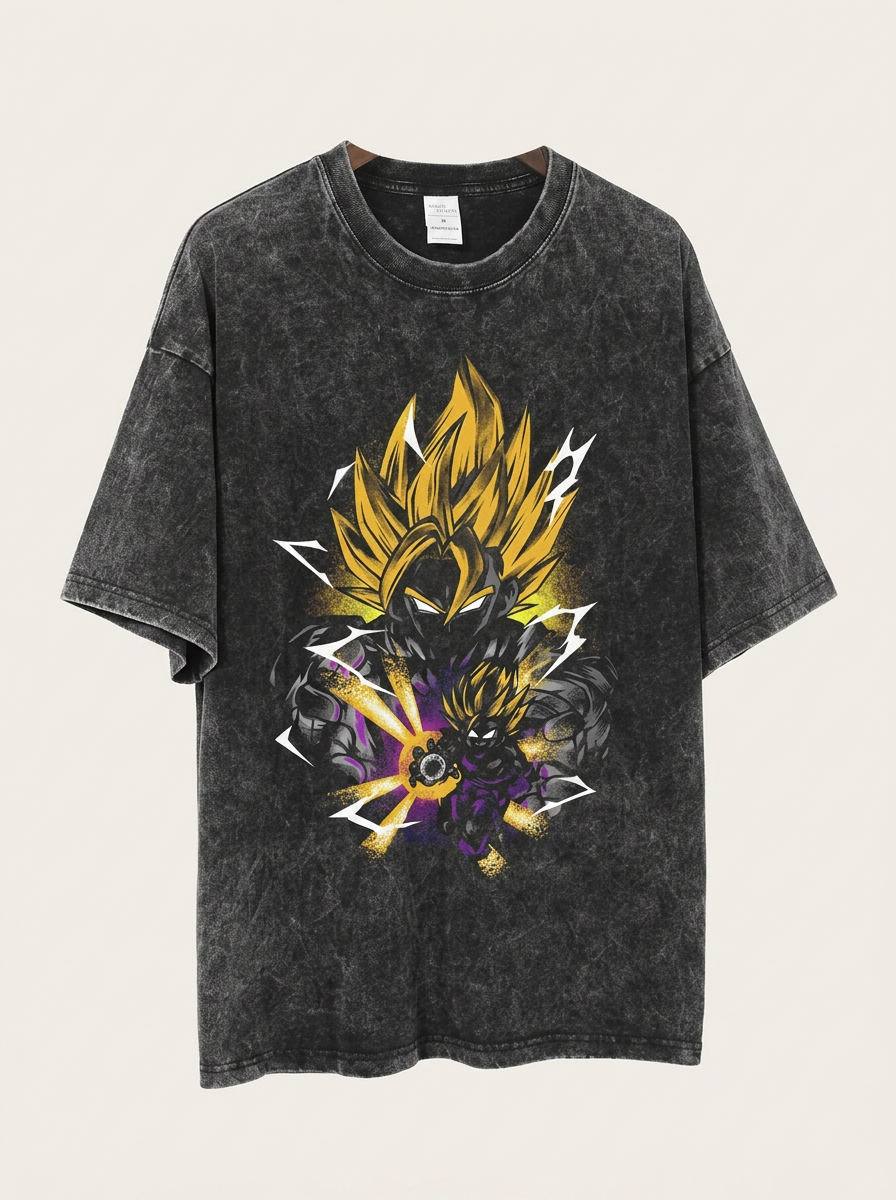 Anime Washable T-Shirt Collection 2 angle perspective shot — washed cotton t-shirt | Tempus Arc premium anime streetwear