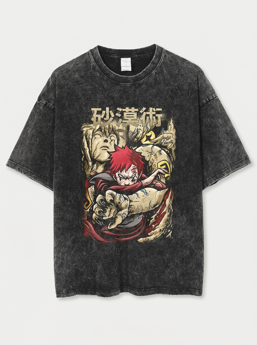 Anime Washable T-Shirt Collection 2 angle perspective shot — washed cotton t-shirt | Tempus Arc premium anime streetwear