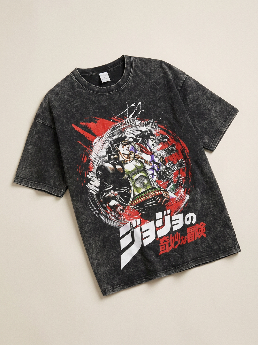 Anime Washable T-Shirt Collection 2 angle perspective shot — washed cotton t-shirt | Tempus Arc premium anime streetwear