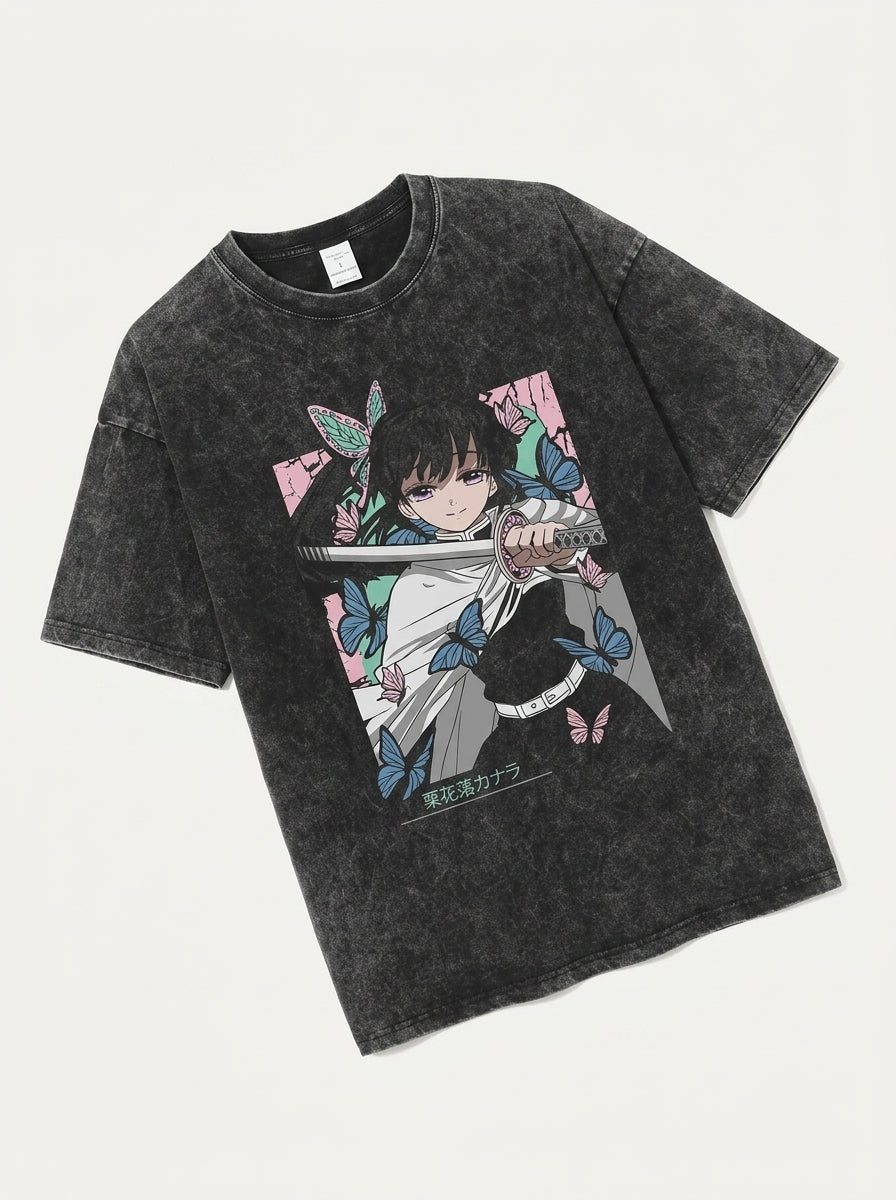 Anime Washable T-Shirt Collection 2 angle perspective shot — washed cotton t-shirt | Tempus Arc premium anime streetwear