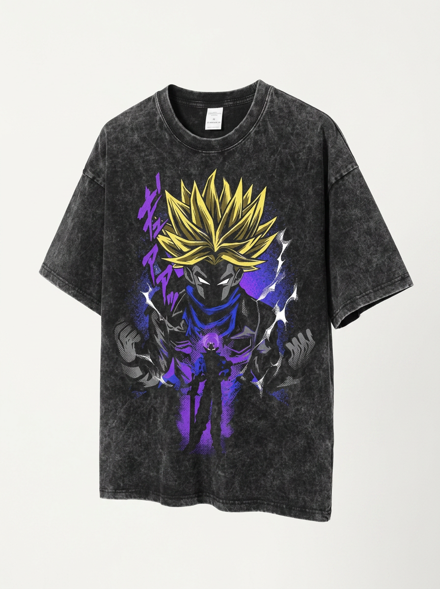 Anime Washable T-Shirt Collection 2 angle perspective shot — washed cotton t-shirt | Tempus Arc premium anime streetwear