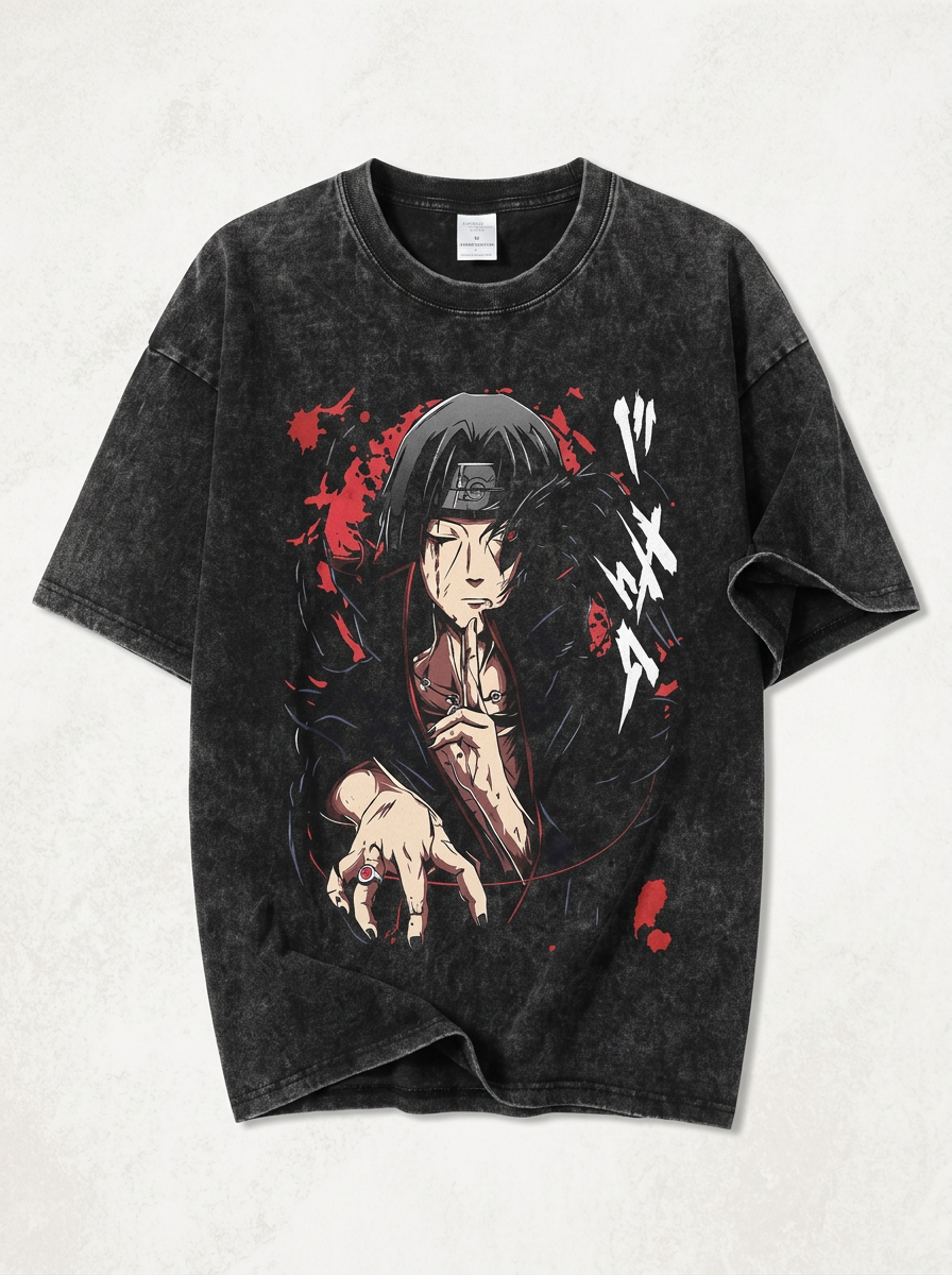 Anime Washable T-Shirt Collection 2 angle perspective shot — washed cotton t-shirt | Tempus Arc premium anime streetwear