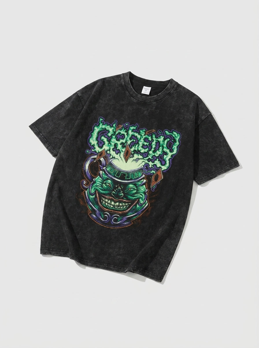 Change Of Heart Anime T-shirt Yugi Muto & Kaiba Tops angle perspective shot — vintage washed cotton t-shirt | Tempus Arc premium anime streetwear