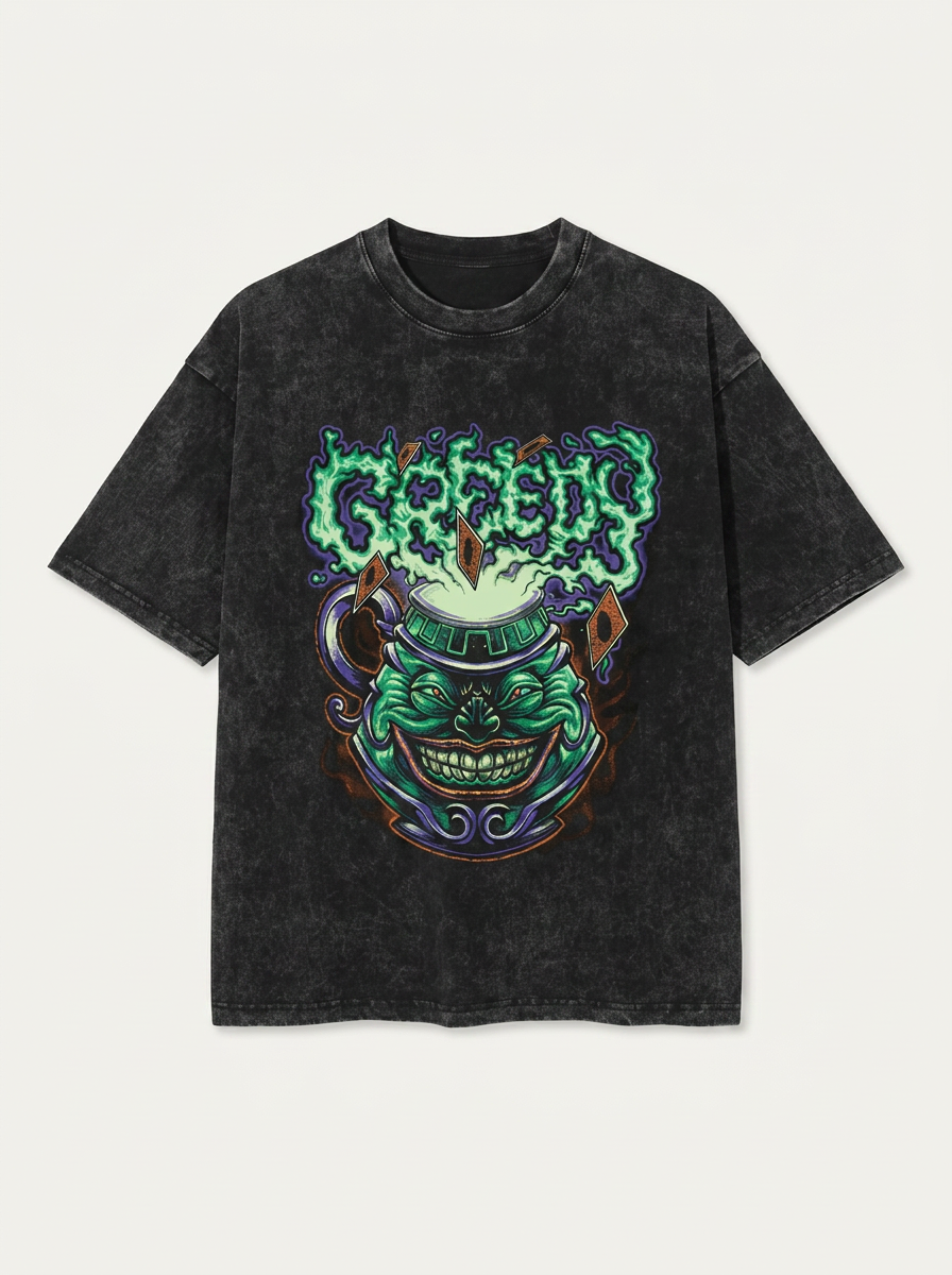 Change Of Heart Anime T-shirt Yugi Muto &amp; Kaiba Tops flat lay front view — washed black oversized t-shirt | Tempus Arc premium anime streetwear