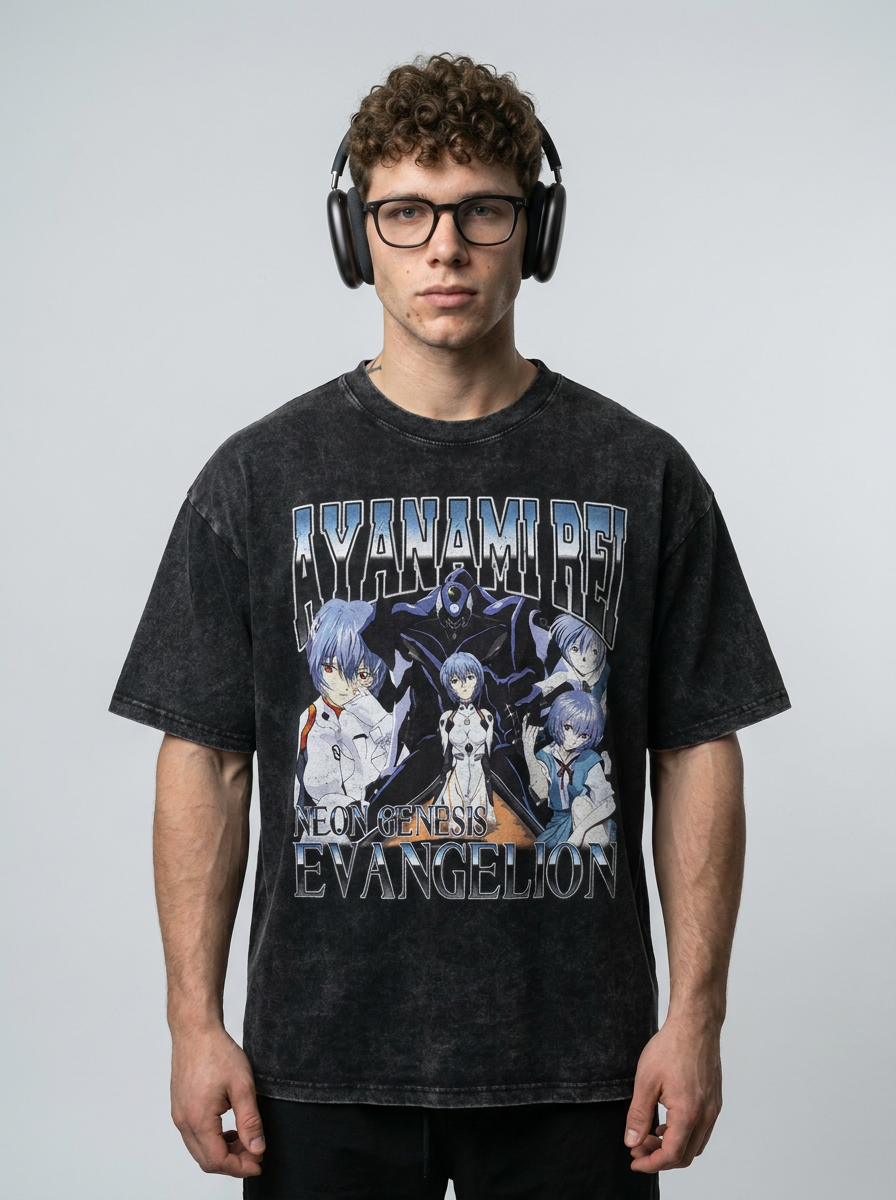 Dragon Ball Goku & JoJo's Bizarre Adventure T-Shirt Collection model frontal central — washed black t-shirt | Tempus Arc premium anime streetwear