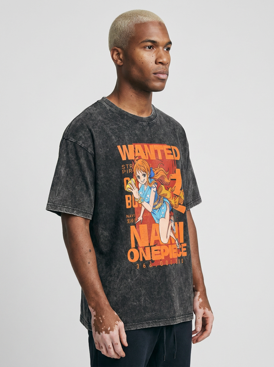 Dragon Ball Goku & JoJo's Bizarre Adventure T-Shirt Collection model lateral 3/4 — oversized washed cotton t-shirt | Tempus Arc premium anime streetwear