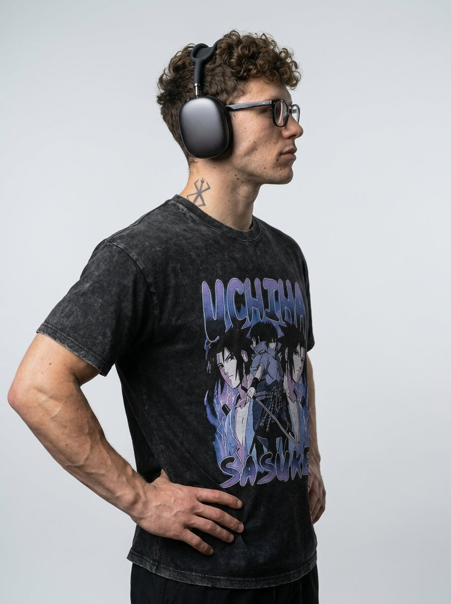 Dragon Ball Goku & JoJo's Bizarre Adventure T-Shirt Collection model side profile athletic — washed cotton t-shirt | Tempus Arc premium anime streetwear