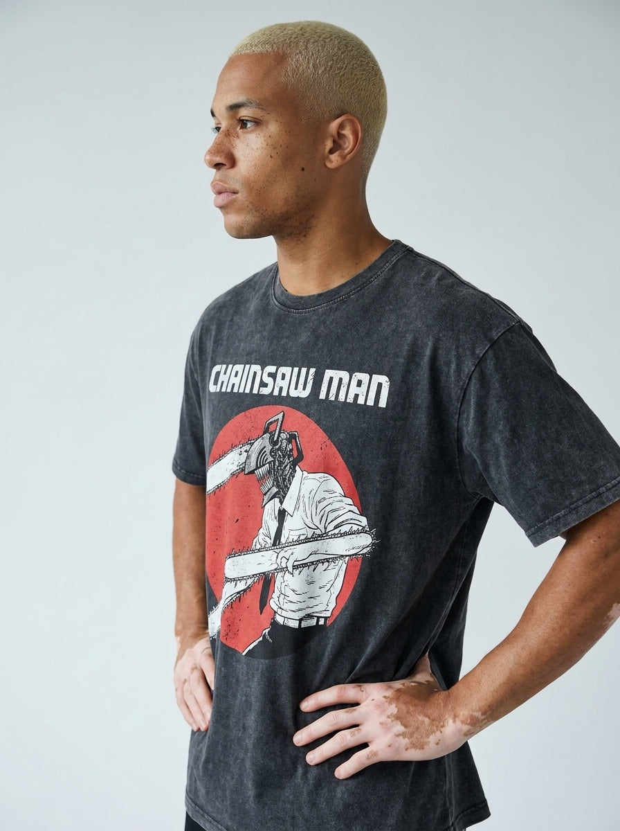 Dragon Ball Goku & JoJo's Bizarre Adventure T-Shirt Collection model side profile athletic — washed cotton t-shirt | Tempus Arc premium anime streetwear