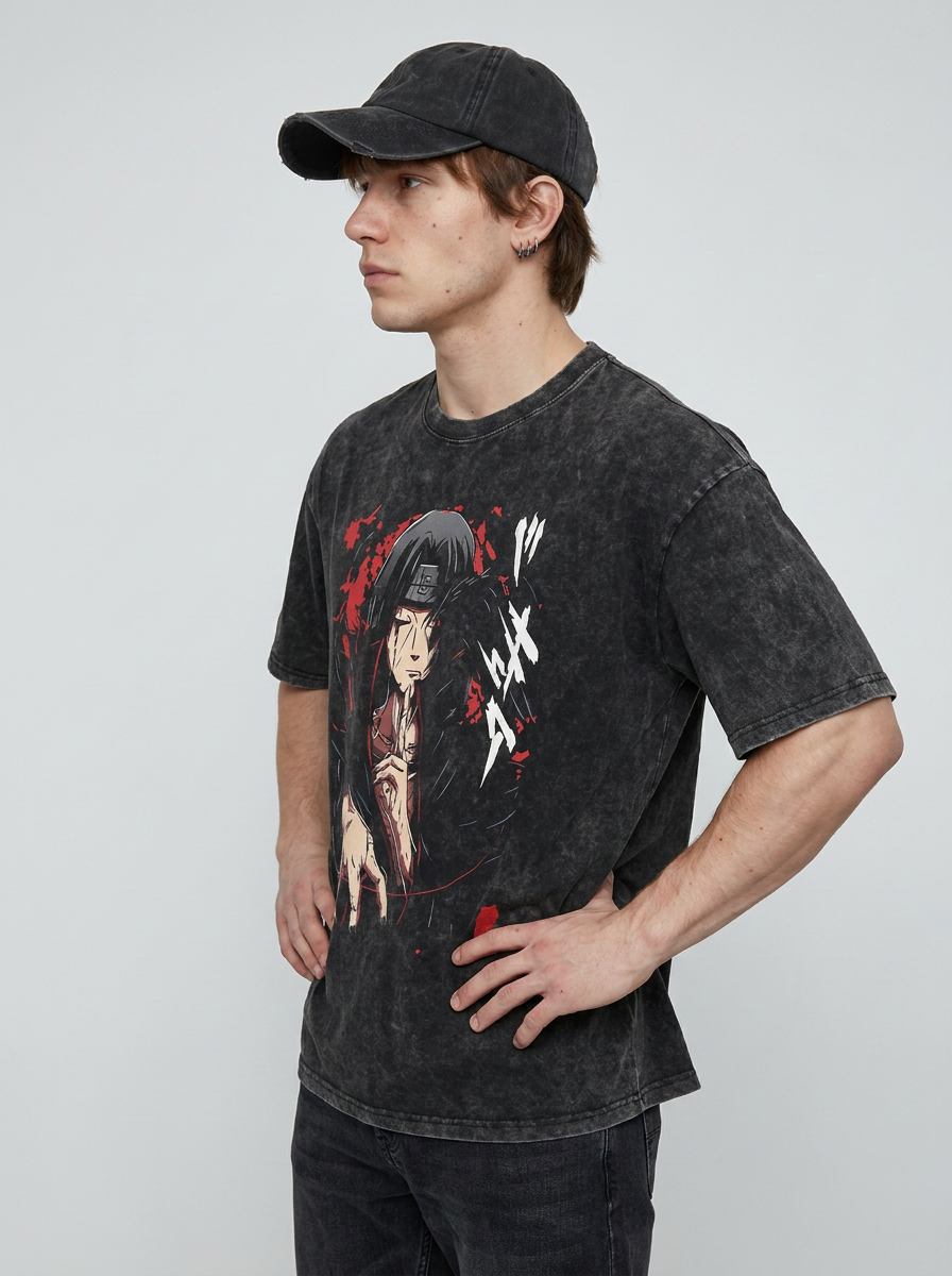 Dragon Ball Goku & JoJo's Bizarre Adventure T-Shirt Collection model side profile athletic — washed cotton t-shirt | Tempus Arc premium anime streetwear
