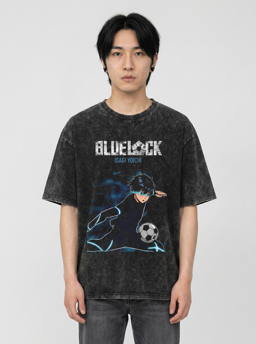 Dragon Ball Goku & JoJo's Bizarre Adventure T-Shirt Collection full body model — oversized boxed t-shirt | Tempus Arc premium anime streetwear