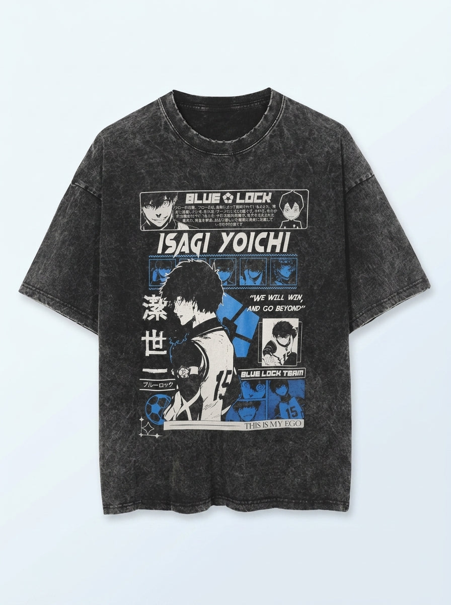 Dragon Ball Goku &amp; JoJo's Bizarre Adventure T-Shirt Collection flat lay front view — washed black oversized t-shirt | Tempus Arc premium anime streetwear
