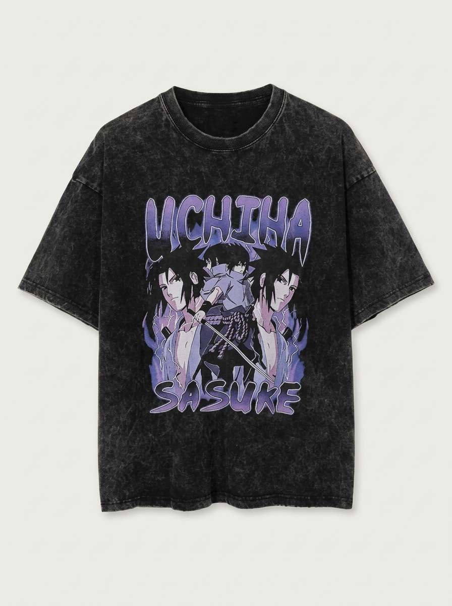 Dragon Ball Goku &amp; JoJo's Bizarre Adventure T-Shirt Collection flat lay front view — washed black oversized t-shirt | Tempus Arc premium anime streetwear