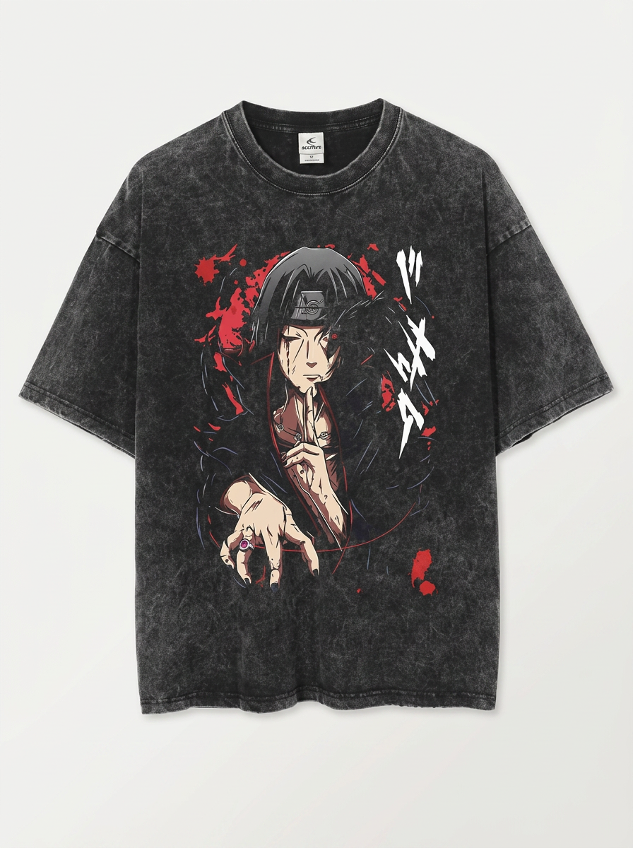 Dragon Ball Goku &amp; JoJo's Bizarre Adventure T-Shirt Collection flat lay front view — washed black oversized t-shirt | Tempus Arc premium anime streetwear