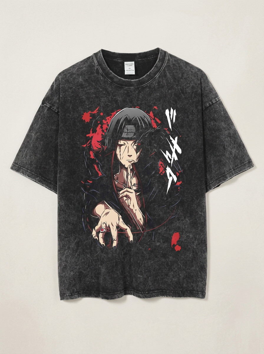Dragon Ball Goku &amp; JoJo's Bizarre Adventure T-Shirt Collection angle perspective shot — washed cotton t-shirt | Tempus Arc premium anime streetwear