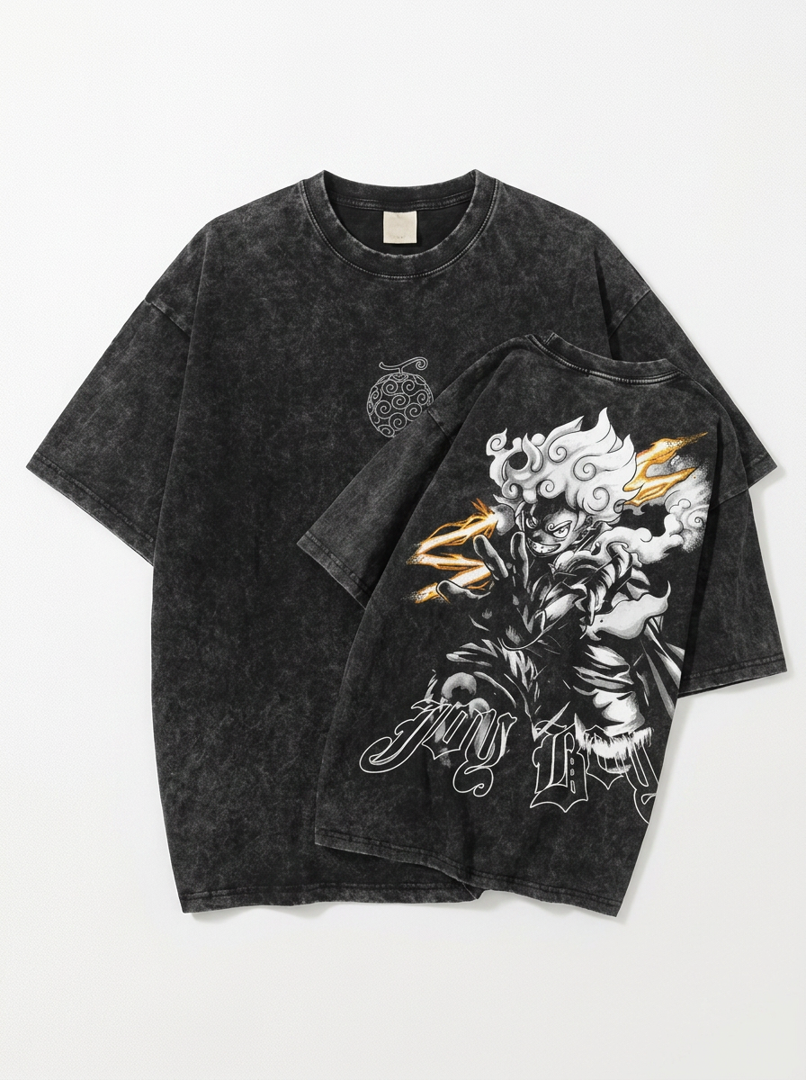 Dragon Ball Goku &amp; JoJo's Bizarre Adventure T-Shirt Collection angle perspective shot — washed cotton t-shirt | Tempus Arc premium anime streetwear