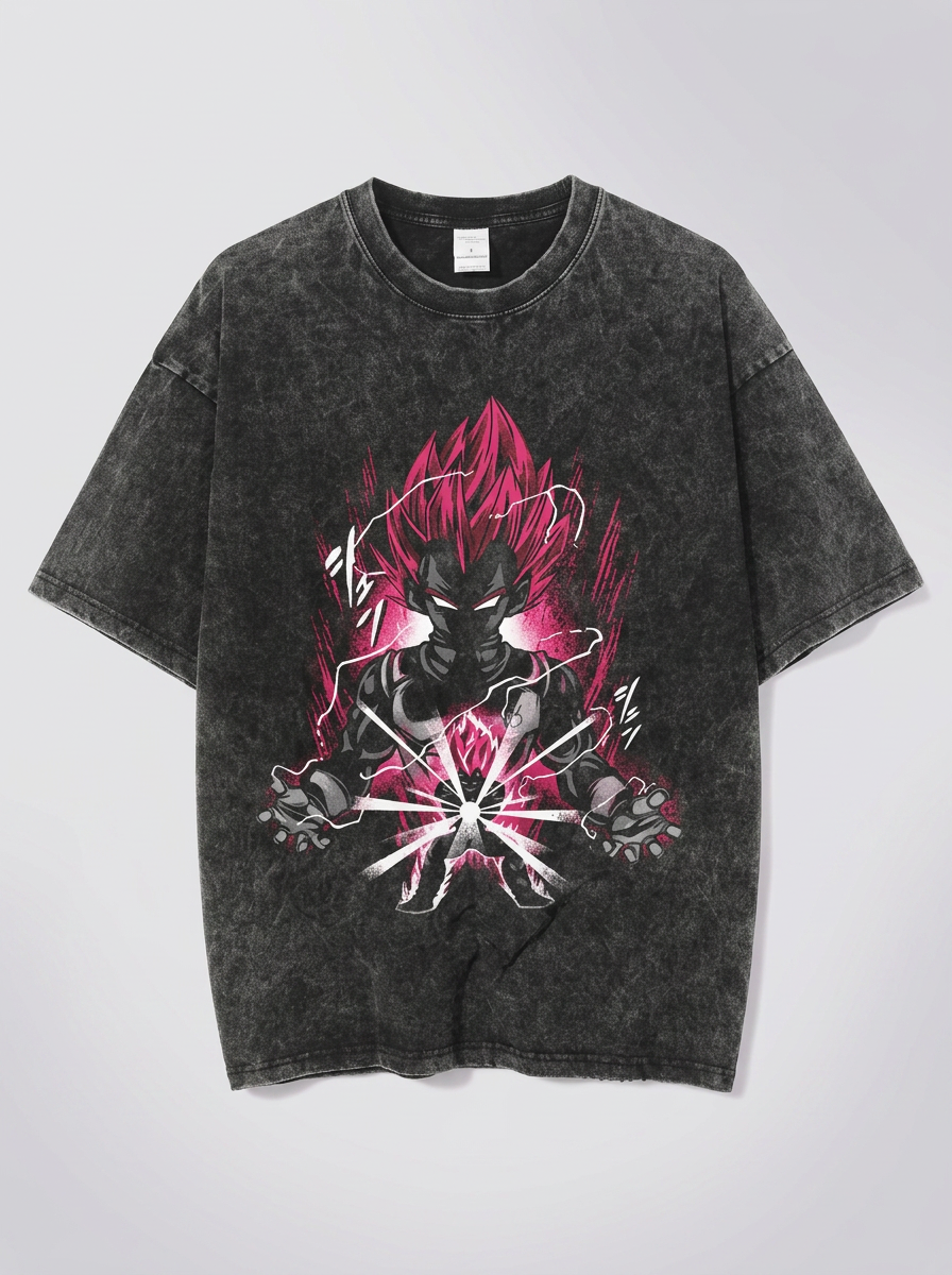 Dragon Ball Goku &amp; JoJo's Bizarre Adventure T-Shirt Collection angle perspective shot — washed cotton t-shirt | Tempus Arc premium anime streetwear