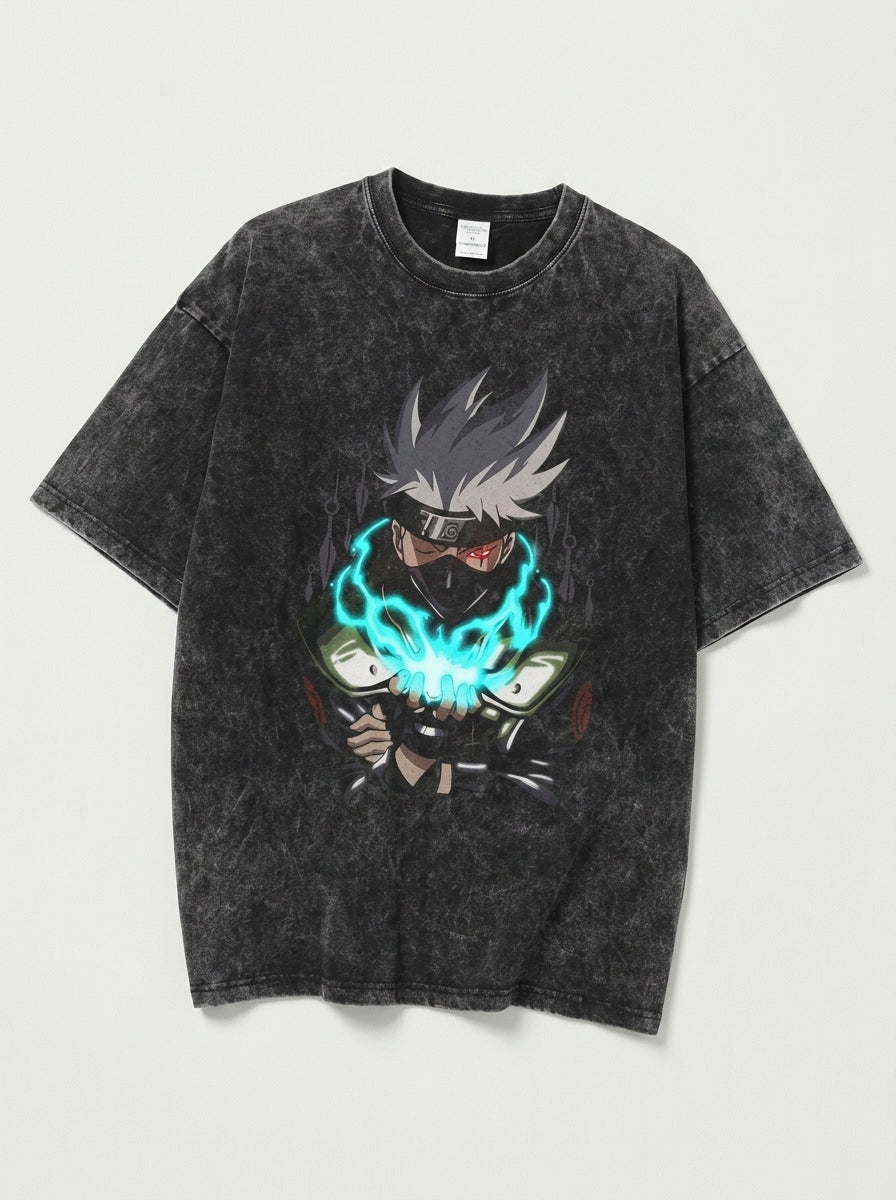Dragon Ball Goku &amp; JoJo's Bizarre Adventure T-Shirt Collection angle perspective shot — washed cotton t-shirt | Tempus Arc premium anime streetwear