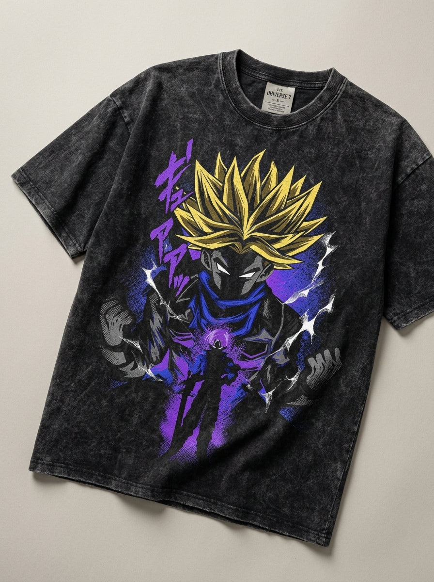 Dragon Ball Goku &amp; JoJo's Bizarre Adventure T-Shirt Collection angle perspective shot — washed cotton t-shirt | Tempus Arc premium anime streetwear