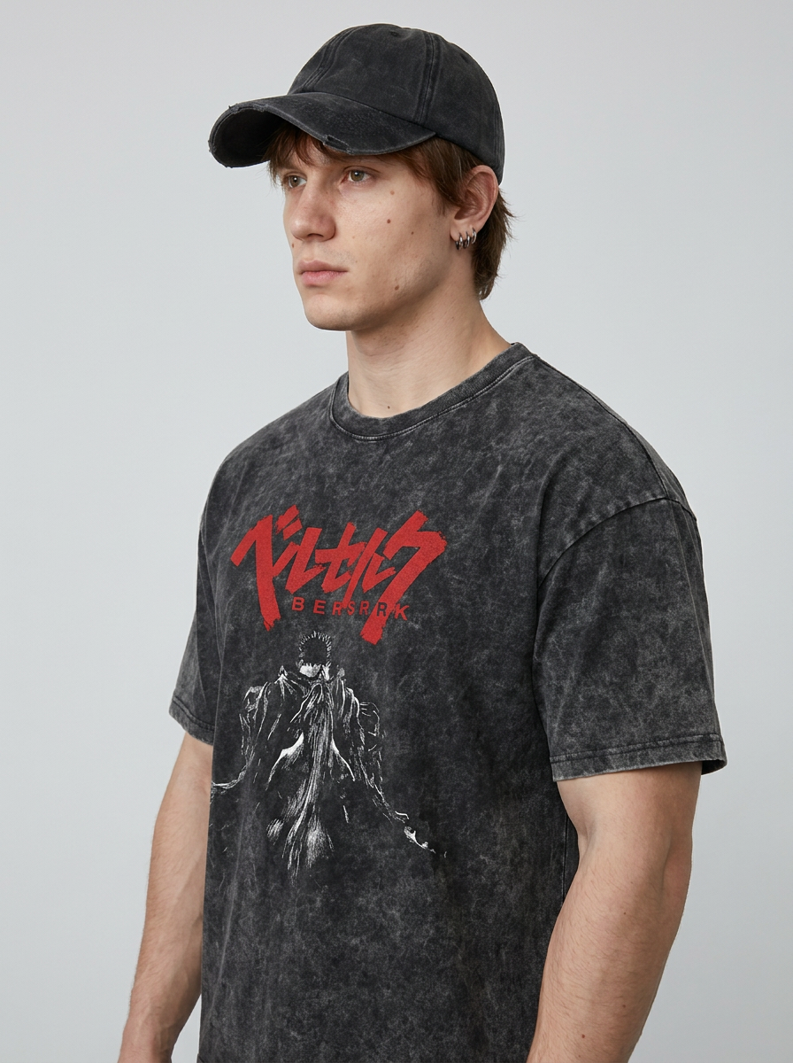 Hanma Baki The Grappler Gym Anime T-shirt for Men model lateral 3/4 — oversized washed cotton t-shirt | Tempus Arc premium anime streetwear