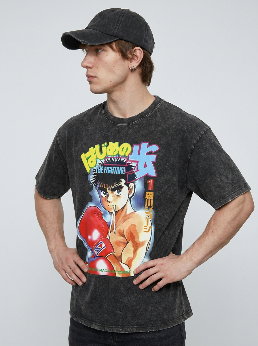 Hanma Baki The Grappler Gym Anime T-shirt for Men model side profile athletic — washed cotton t-shirt | Tempus Arc premium anime streetwear