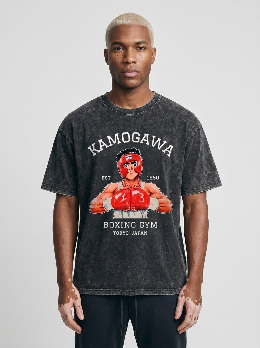 Hanma Baki The Grappler Gym Anime T-shirt for Men full body model — oversized boxed t-shirt | Tempus Arc premium anime streetwear