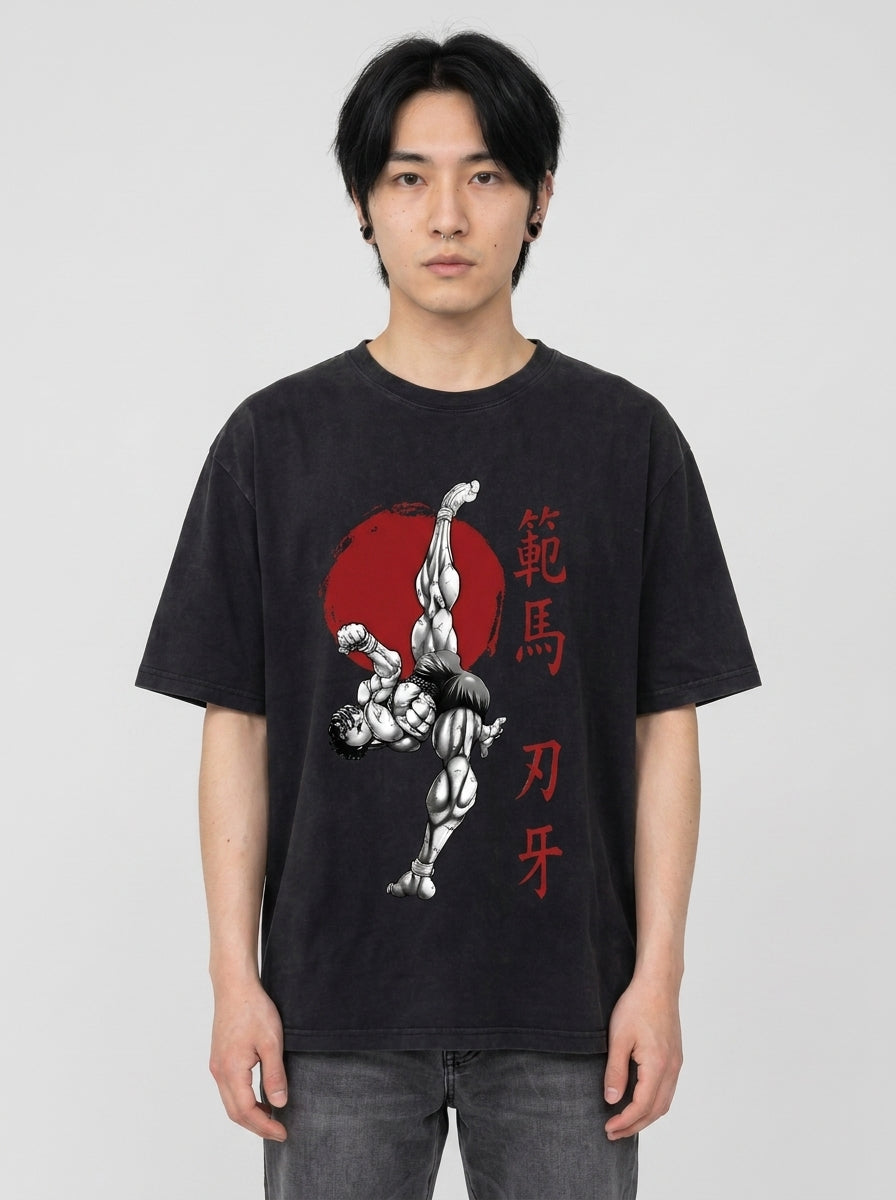Hanma Baki The Grappler Gym Anime T-shirt for Men full body model — oversized boxed t-shirt | Tempus Arc premium anime streetwear