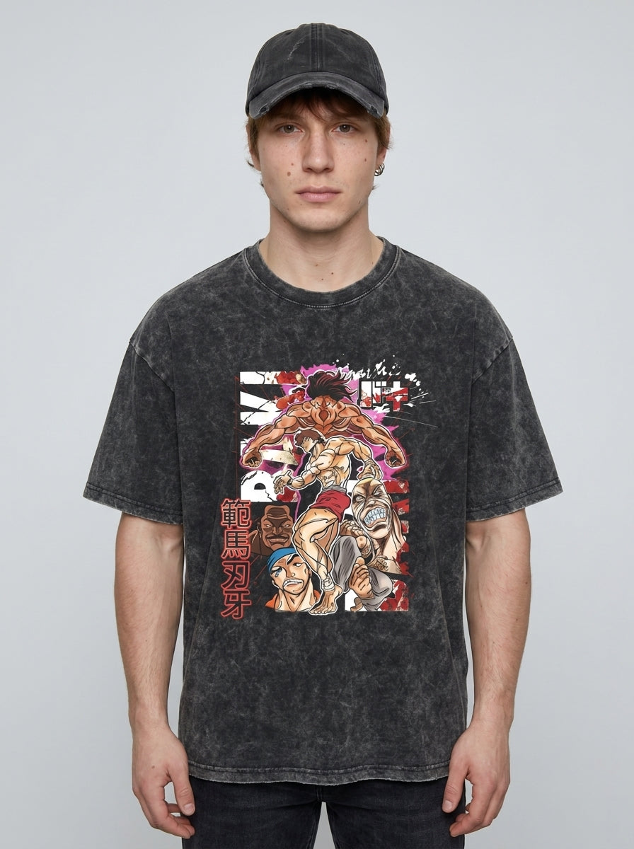 Hanma Baki The Grappler Gym Anime T-shirt for Men full body model — oversized boxed t-shirt | Tempus Arc premium anime streetwear