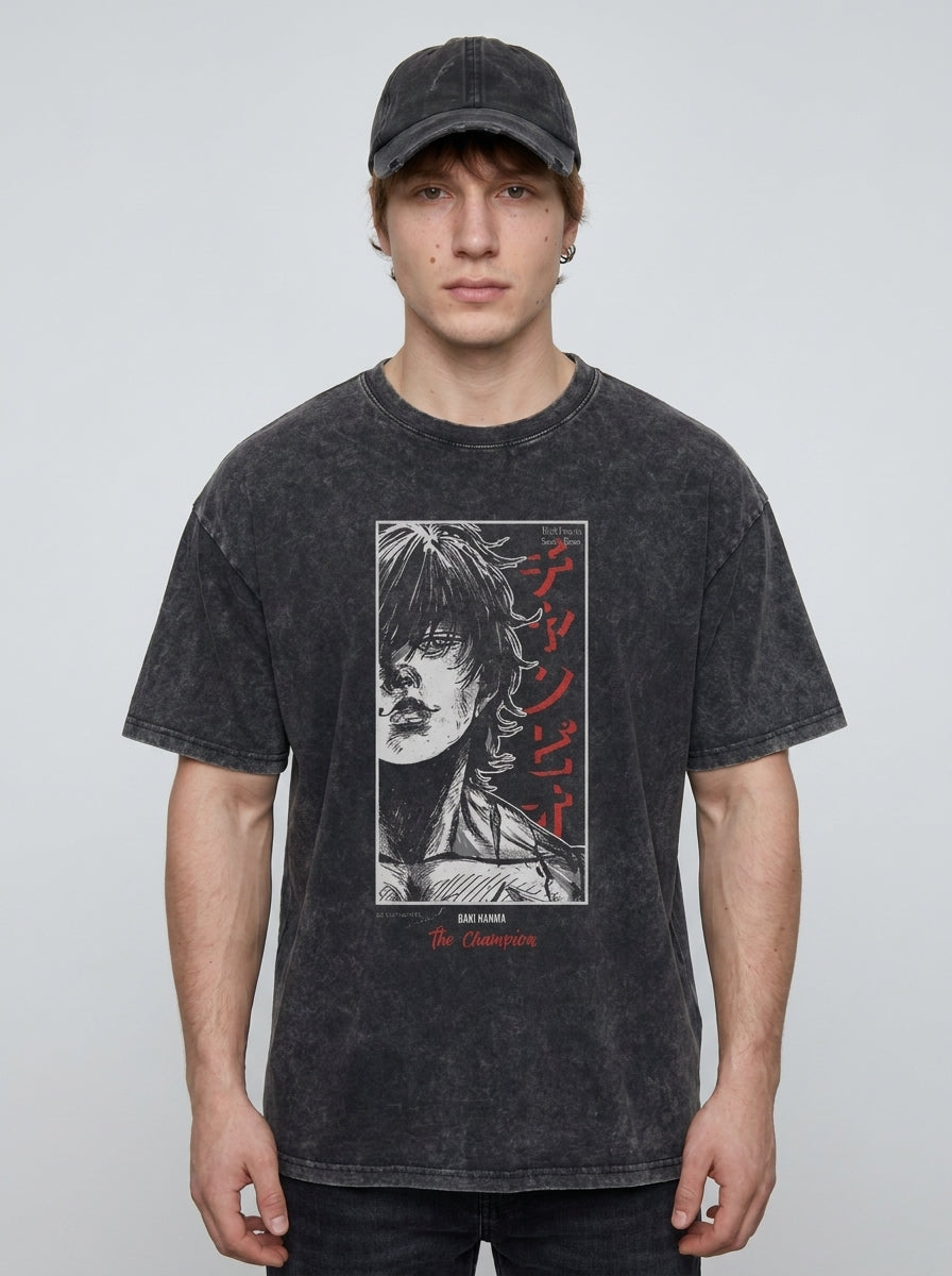 Hanma Baki The Grappler Gym Anime T-shirt for Men full body model — oversized boxed t-shirt | Tempus Arc premium anime streetwear