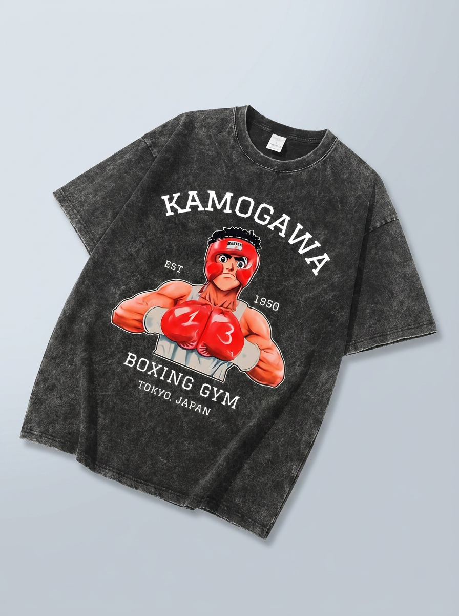 Hanma Baki The Grappler Gym Anime T-shirt for Men angle perspective shot — vintage washed cotton anime t-shirt | Tempus Arc premium anime streetwear
